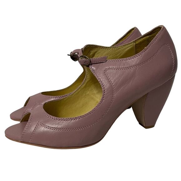 NWOB FARYLROBIN Pink Faux Leather Peeptoe Pinup Rockabilly Heels 10 - Picture 4 of 11